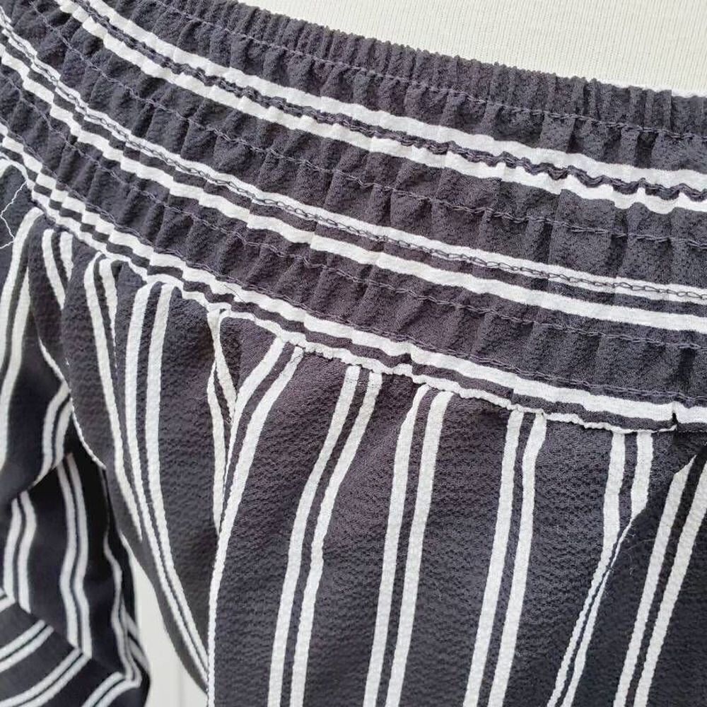 Polly & Esther Womens Blouse Black Striped 3/4 Sleeve Off Shoulder Ruched S New - Picture 4 of 7